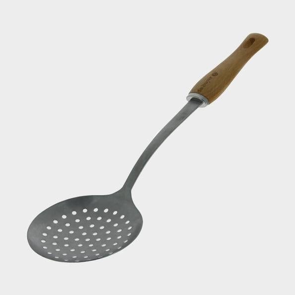 Slotted ladle in stainless steel with wooden handle, B bois - De buyer